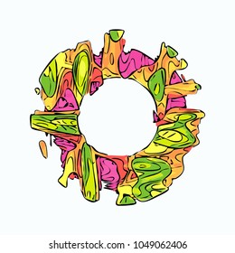 Abstract colorful circle graffity background. Urban style vector illustration for you modern funny design. Round frame or banner with place for text