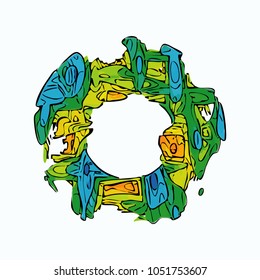 Abstract colorful circle graffity background. Urban style vector illustration for you modern funny design. Round frame or banner with place for text