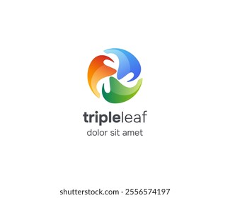 Abstract colorful circle with triple leaf logo