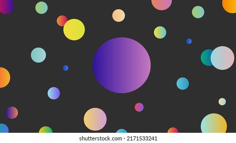 Abstract colorful circles gradient effect pattern on dark background. Vector graphic illustration.