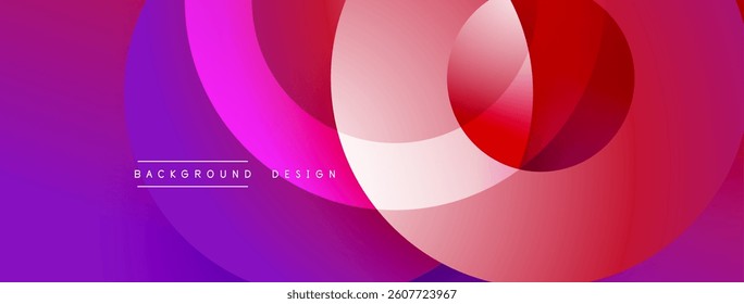 Abstract colorful circles overlap creating dynamic gradient effect. Smooth transitions between purple, pink, red hues. Modern design element.