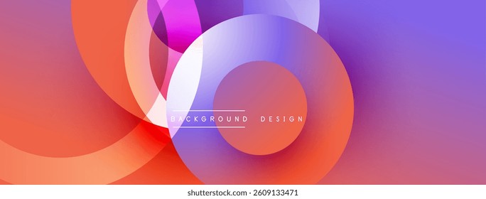 Abstract colorful circles overlap creating dynamic visual effect. Gradient shades blend smoothly. Modern design for backgrounds or presentations.