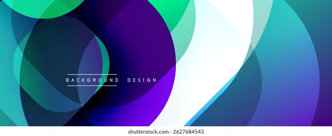 Abstract colorful circles overlap creating dynamic background. Modern design features vibrant blue, purple, green hues. Smooth gradients present visual interest.