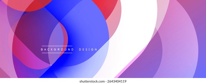 Abstract colorful circles overlap creating vibrant modern background. Gradient hues blend smoothly, offering dynamic visual effect.