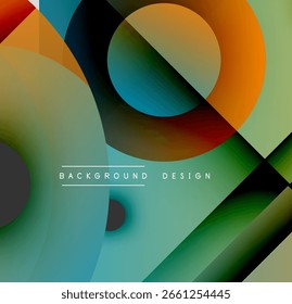 Abstract colorful circles overlap creating dynamic gradients. Modern design elements suggest fluidity, depth, visual harmony.