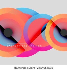 Abstractas círculos de colores se superponen creando un efecto visual dinámico. Los Elementos de diseño modernos presentan Gradientes vibrantes, transiciones suaves.