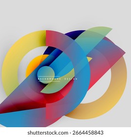 Abstract colorful circles overlap creating dynamic visual effect. Modern design elements suggest innovation, energy.