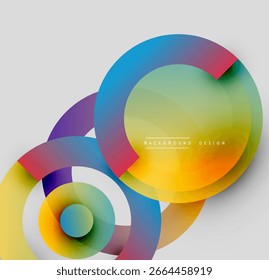 Abstract colorful circles overlap, creating dynamic visual effect. Modern design elements present smooth gradients.