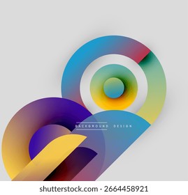 Abstract colorful circles overlap, creating dynamic visual effect. Gradient hues blend smoothly, modern design element.