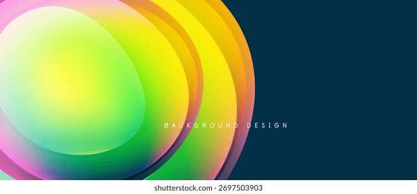 Abstract colorful circles overlap, creating vibrant gradient effect. Dark blue space complements bright hues. Modern design element.