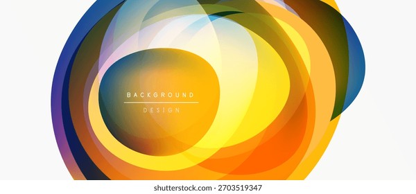 Abstractas círculos de colores se superponen, creando un efecto visual dinámico. Los Gradientes brillantes sugieren energía, movimiento, estética de diseño moderno.