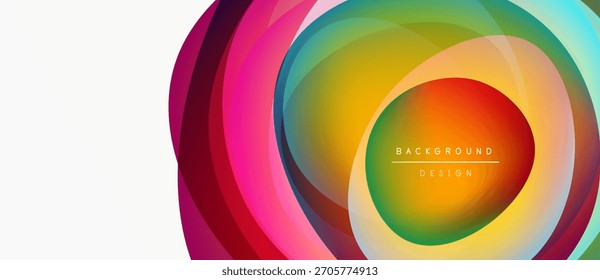 Abstract colorful circles overlap creating dynamic visual effect. Bright hues blend, forming modern background design.