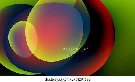 Abstractas círculos de colores se superponen, creando Gradientes vibrantes. El fondo es negro, el diseño se siente moderno, dinámico.