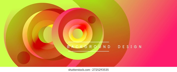 Os círculos coloridos abstratos se sobrepõem criando um efeito de gradiente dinâmico. Design moderno adequado para banners, apresentações. Tons vívidos dominam a composição.