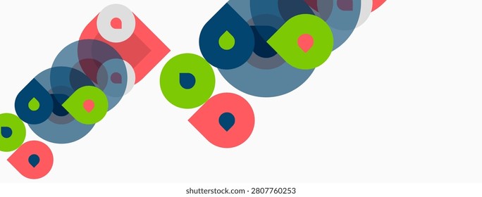 Abstract colorful circles overlap, creating dynamic visual pattern. Shapes vary sizes, hues, offering modern aesthetic.