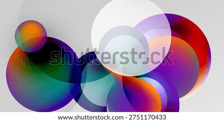 Abstract colorful circles overlap, creating vibrant gradients. Background is dark, shapes suggest movement, energy.