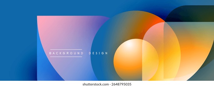 Abstract colorful circles overlap. Gradient hues create modern background design. Text reads background design. Smooth transitions, vibrant colors present.