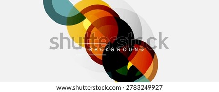 Abstract colorful circles overlap. Modern design elements create dynamic visual impact. Background features text label.