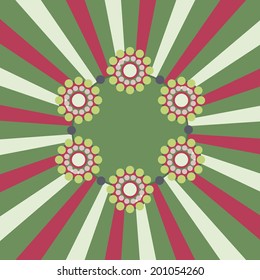 Abstract colorful circles and rays retro style pattern 