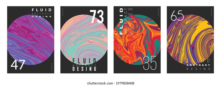 Abstract colorful circular fluid art vector template for brochure, cover, poster. Planet concept posters.