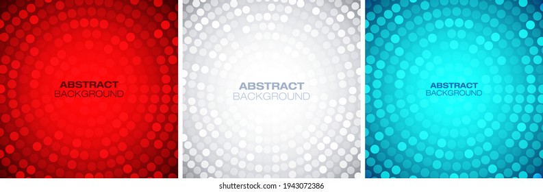 Resumen del conjunto de cuadros circulares coloridos. Fondo de textura circular brillante. Plantilla de patrón de círculo. Rojo, gris, azul. Ilustración vectorial.
