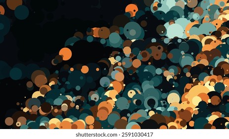 Abstract Colorful Circular Pattern with Earth Tones and Blue Hues on Dark Background