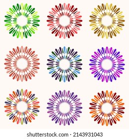 Abstract Colorful Circular Rounded Flower Shaped Elements Set