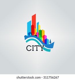Abstract colorful city and skyline icons, vector illustration

