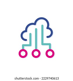 Resumen del colorido icono del logo de la nube. copia de seguridad en Internet. Líneas de informática. Líneas modernas con nuevos colores de arte pop. Conjunto de plantillas de estilo de línea limpia de negrita.