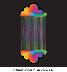 Abstract colorful clouds with different colors and waving rain lines isolated on black background