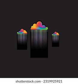 Abstract colorful clouds with different colors and waving rain lines isolated on black background