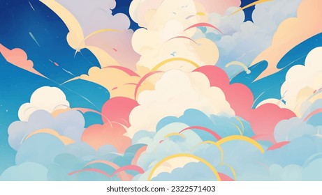 Abstract Colorful Clouds or Smoke with Moon Hand Drawn Painting Illustration