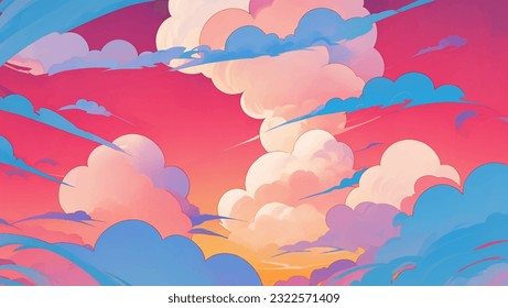 Abstract Colorful Clouds or Smoke with Moon Hand Drawn Painting Illustration