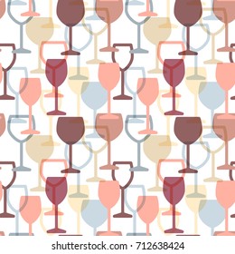 Abstract colorful cocktail and wine glass seamless pattern. Concept for bar menu, party, alcohol drinks, celebration holidays, wine list. Creative flat design. Vector background with drink glasses.