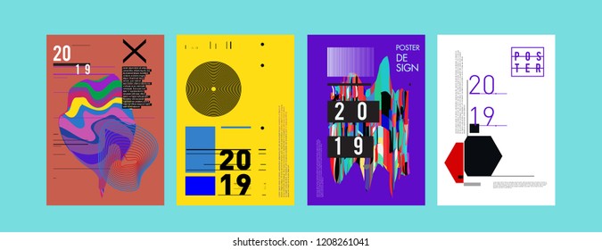 Abstract Colorful Collage 2019 New Poster Design Template Collection. Cool Geometric and Retro Background Cover Design.