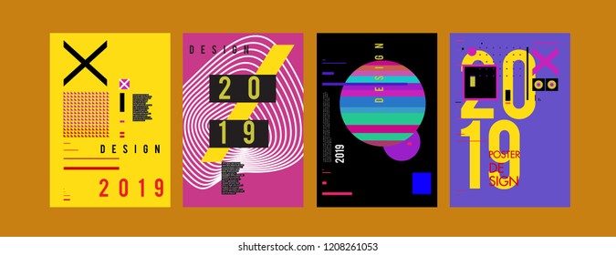 Abstract Colorful Collage 2019 New Poster Design Template Collection. Cool Geometric and Retro Background Cover Design.