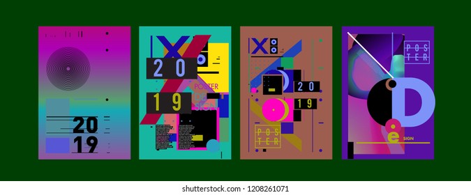 Abstract Colorful Collage 2019 New Poster Design Template Collection. Cool Geometric and Retro Background Cover Design.