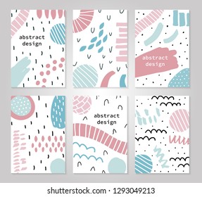 Abstract colorful collage backgrounds set. Hand drawn templates for card, flyer and invitation design. Vector illustration.