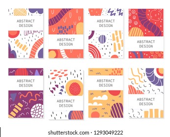 Abstract colorful collage backgrounds set. Hand drawn templates for card, flyer and invitation design. Vector illustration.