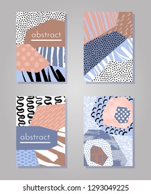 Abstract colorful collage backgrounds set. Hand drawn templates for card, flyer and invitation design. Vector illustration.