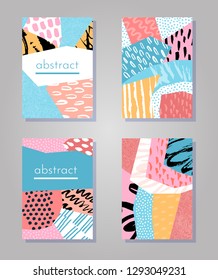 Abstract colorful collage backgrounds set. Hand drawn templates for card, flyer and invitation design. Vector illustration.
