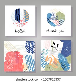 Abstract colorful collage backgrounds set. Hand drawn templates for card, flyer and invitation design. Vector illustration.