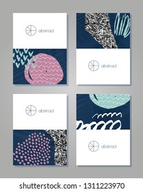 Abstract colorful collage backgrounds set. Hand drawn templates for card, flyer and invitation design. Vector illustration.