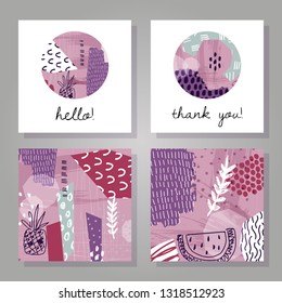 Abstract colorful collage backgrounds set. Hand drawn templates for card, flyer and invitation design. Vector illustration.