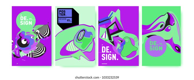 Abstract colorful collage poster design template. Cool geometric and fluid cover design. Blue, yellow, red, orange, pink and green. Vector banner poster template in Eps10.