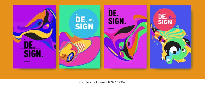Abstract colorful collage poster design template. Cool geometric and fluid cover design. Blue, yellow, red, orange, pink and green. Vector banner poster template in Eps10.