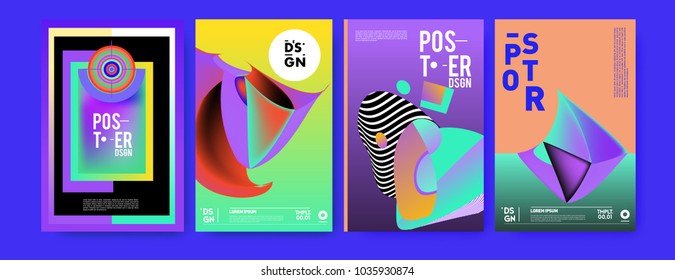 Abstract colorful collage poster design template. Cool geometric and fluid cover design. Blue, yellow, red, orange, pink and green. Vector banner poster template in Eps10.