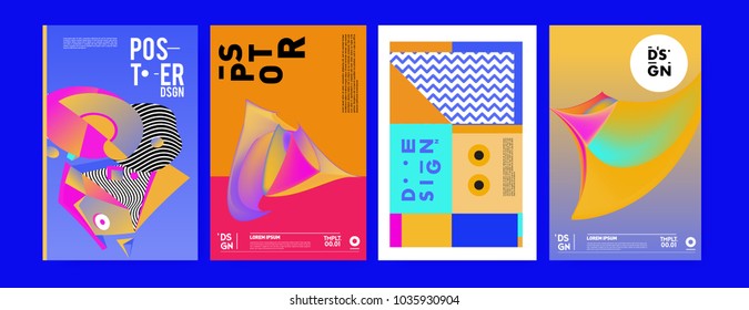 Abstract colorful collage poster design template. Cool geometric and fluid cover design. Blue, yellow, red, orange, pink and green. Vector banner poster template in Eps10.
