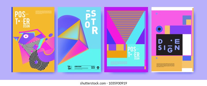 Abstract colorful collage poster design template. Cool geometric and fluid cover design. Blue, yellow, red, orange, pink and green. Vector banner poster template in Eps10.