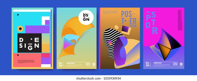 Abstract colorful collage poster design template. Cool geometric and fluid cover design. Blue, yellow, red, orange, pink and green. Vector banner poster template in Eps10.